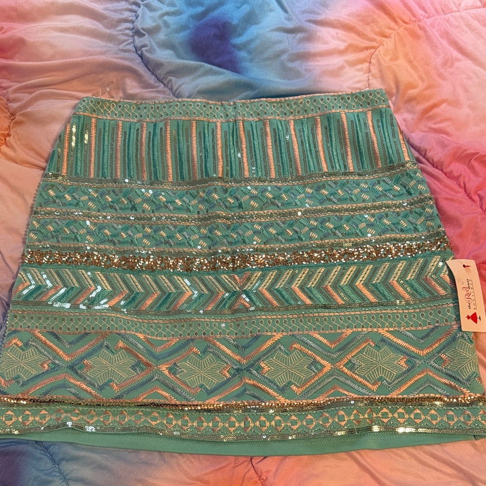 Embellished Aqua Mini Skirt